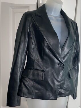 NEW BCBG Maxazria Vegan Faux Leather Coat Blazer Womens Sz XS Soft $298  AA17